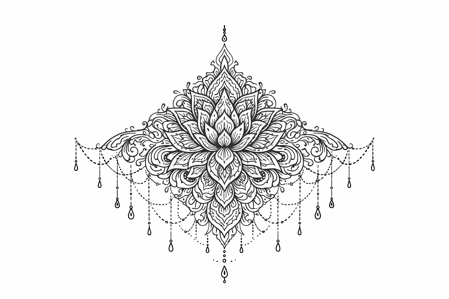 Ornamental floral back tattoo created with AInker AI