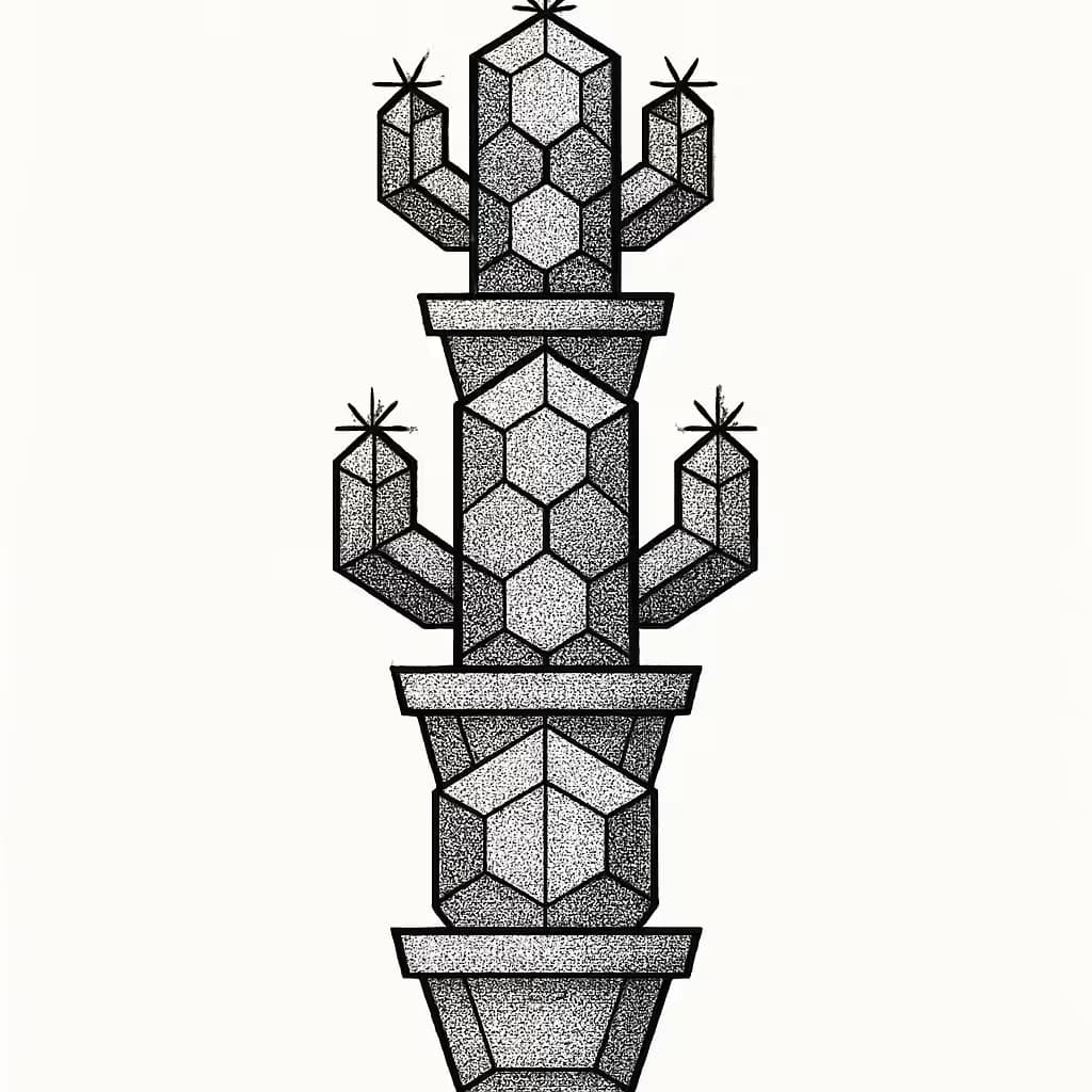 Cactus Tattoo Geometric Stack Modern Design