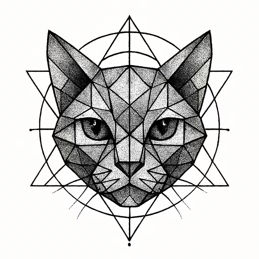 Cat Tattoos: Geometric Cat Head Modern Design