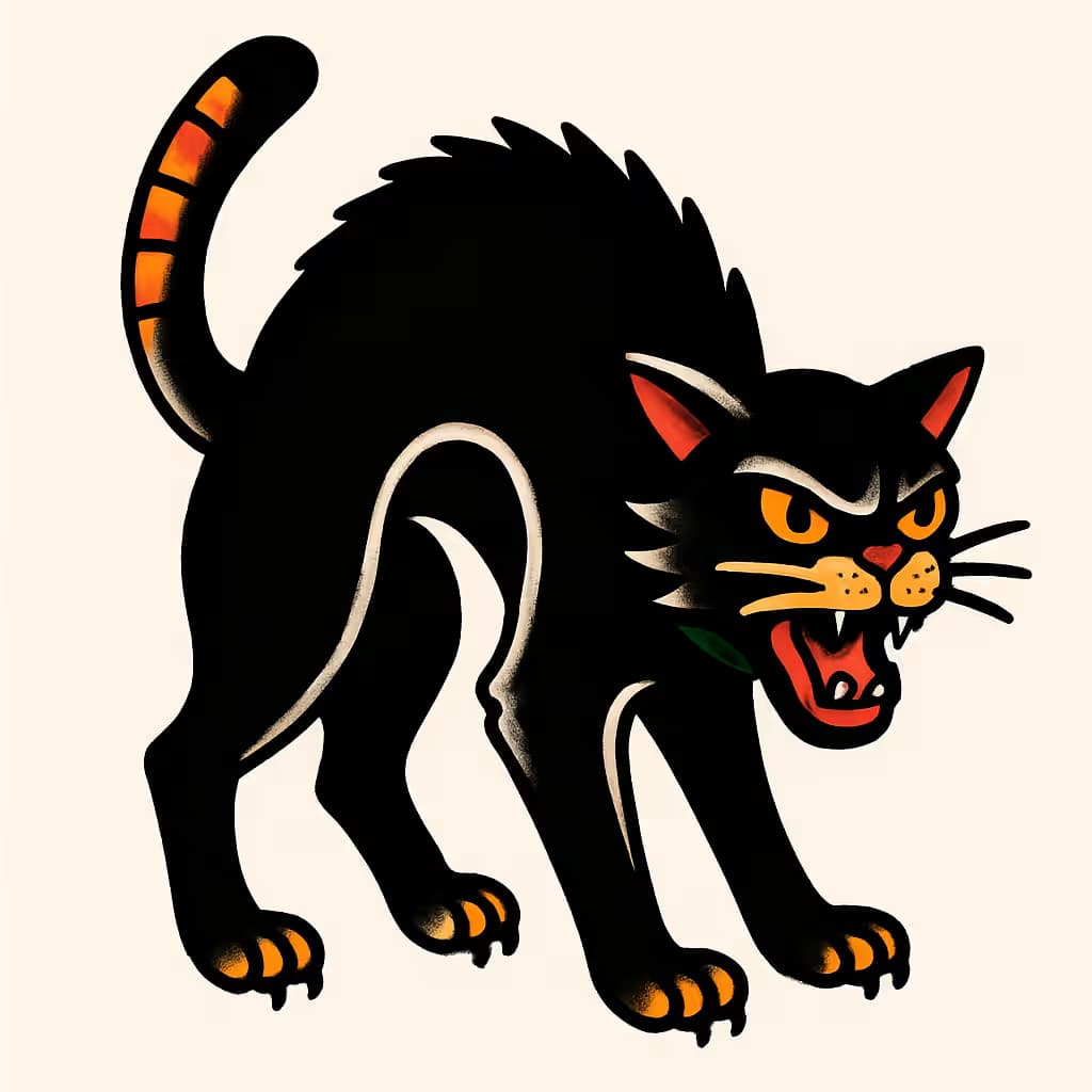 Cat Tattoos in American Traditional Style